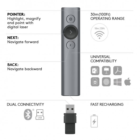 Презентер Logitech Spotlight Presentation Remote серый в Белгороде