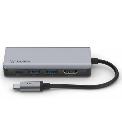 Адаптер Belkin USB-C 4-in-1 Multiport Adapter - HDMI, 2xUSB-A, USB-C, 100Вт, серый в Белгороде