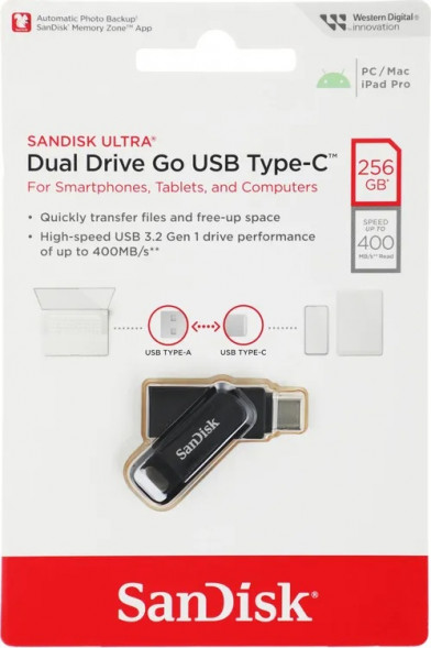 USB флешка Sandisk Ultra Dual Drive Go 256Gb USB 3.2 gen 1/ USB Type-C в Белгороде