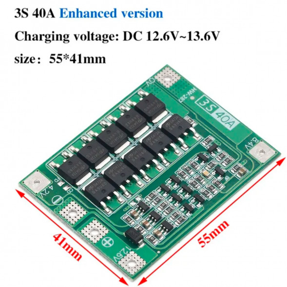 Плата защиты аккумулятора BMS 3S 40A 12.6 для Li-ion в Белгороде
